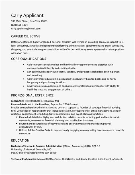 Personal Assistant Resume Sample And Skills List