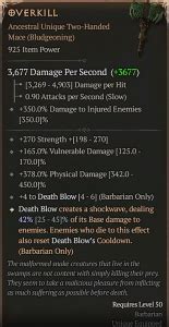 Buy Overkill Unique 2H Mace Diablo 4 Service KBoosting