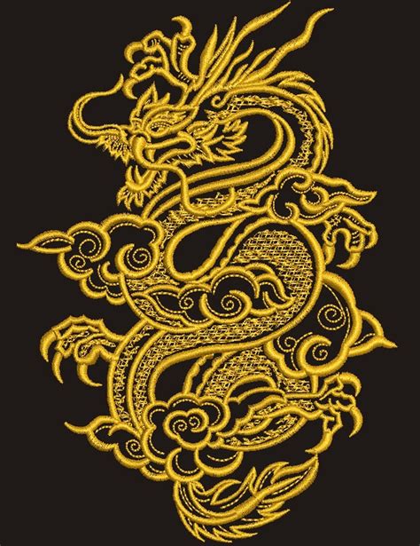 Gold Chinese Dragon Machine Embroidery Design Etsy