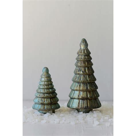 Creative Co Op Silent Night 2 Piece Embossed Mercury Glass Tree Set