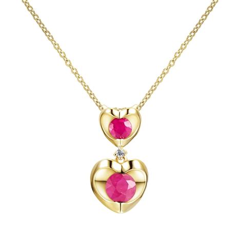 Sparkld Ct Yellow Gold Diamond And Ruby Heart Pendant Necklace