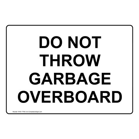 Recreation Boating Marine Sign Do Not Throw Garbage Overboard