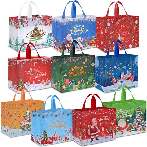 AhfuLife 10 Stück Geschenktüten Weihnachten Groß Non Woven