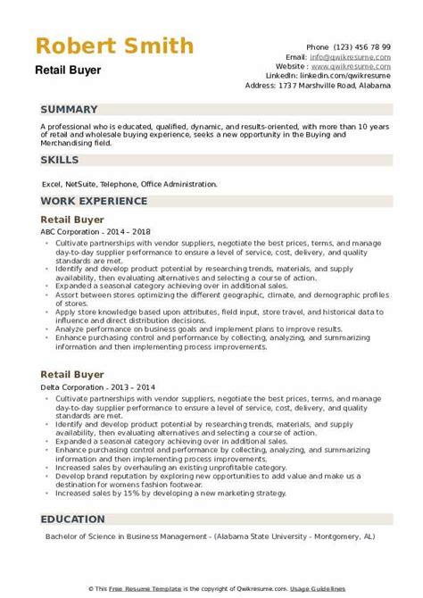 Retail Buyer Resume Samples QwikResume