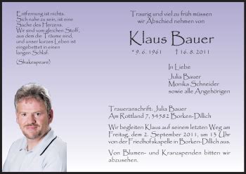 Traueranzeigen Von Klaus Bauer Trauer Hna De