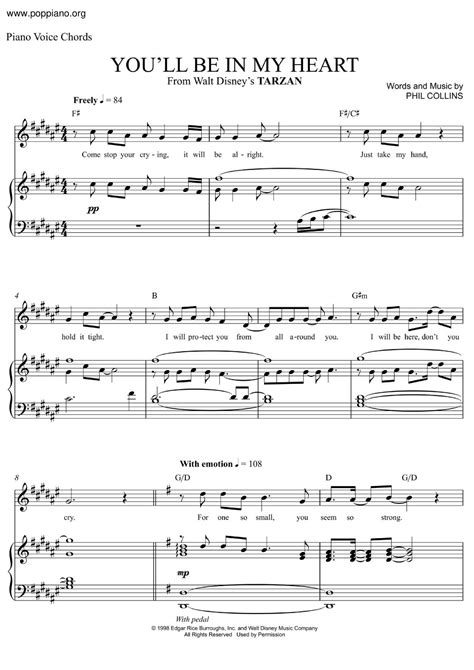 Phil Collins Tarzan You Ll Be In My Heart Sheet Music Pdf Free