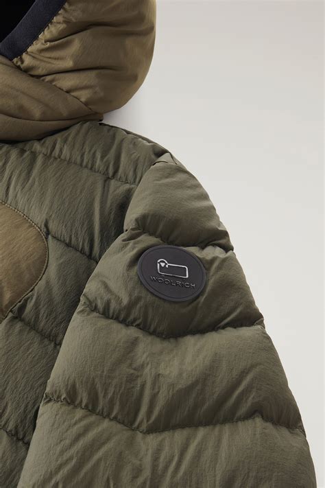 Mens Lobster Down Jacket In Crinkle Nylon Green Woolrich Gr