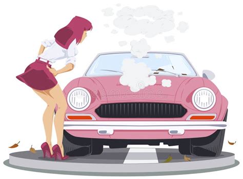 Chica En Accidente De Coche Auto Roto Ilustración Para Internet Y