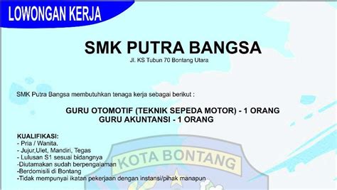 Info Loker Guru Smk Putra Bangsa Bontang Cek Kualifikasi Syarat Dan