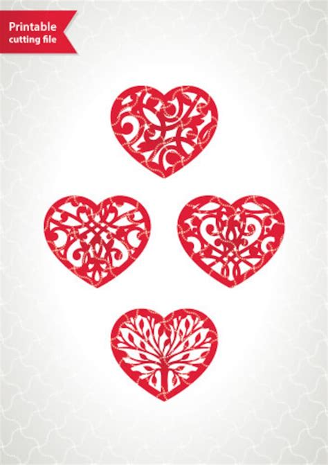 Silhouette Cricut Heart Valentine Svg Template ai Eps Dxf - Etsy