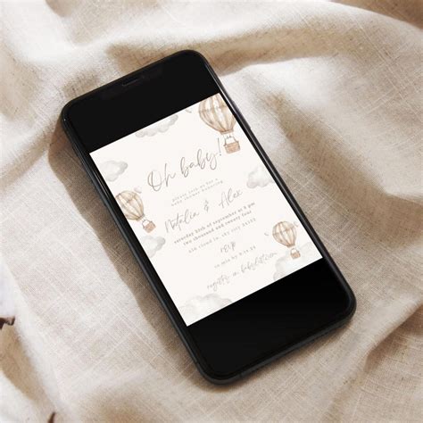 Neutral Hot Air Balloon Baby Shower Invitation Editable Evite Digital