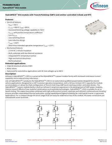 Infineon FS400R07A3E3 IGBT Module Data Sheet Manualzz