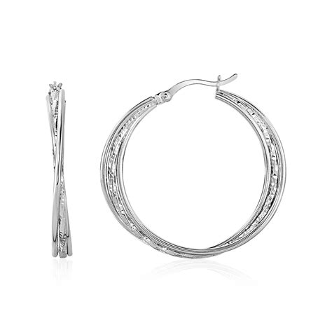 Polished And Textured Three Part Twisted Hoop Earrings In Sterling Silver Richard Cannon Jewelry