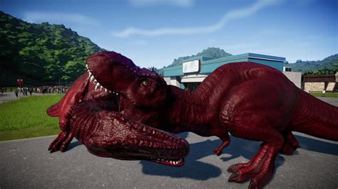 T Rex Vs Giganotosaurus Breakout Fight Jurassic World Evolution