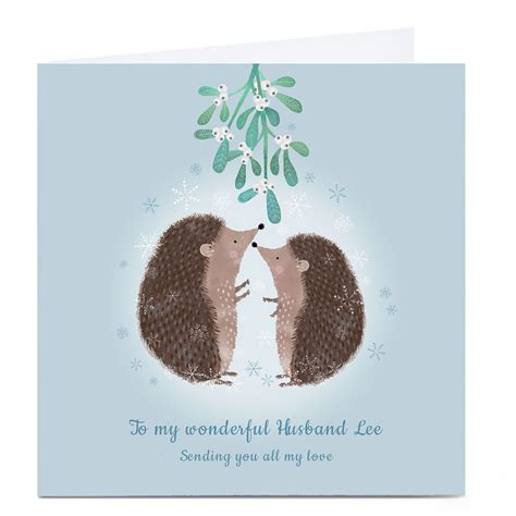 Buy Personalised Kerry Spurling Christmas Card Blue Hedgehogs And Mistletoe For Gbp 3 29 Card