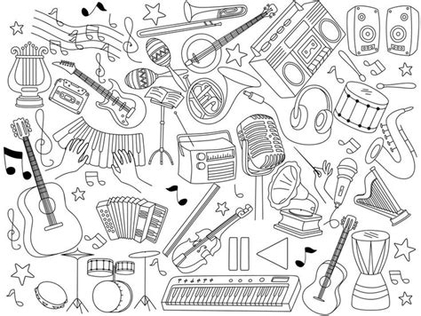 Set Of Music Instrument In Doodle Style In Doodles Vector Art