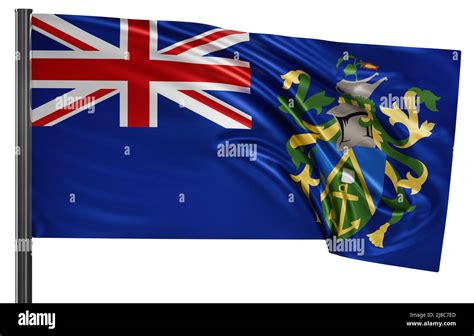 Pitcairn Islands National Flag Waving In The Wind Isolated On White