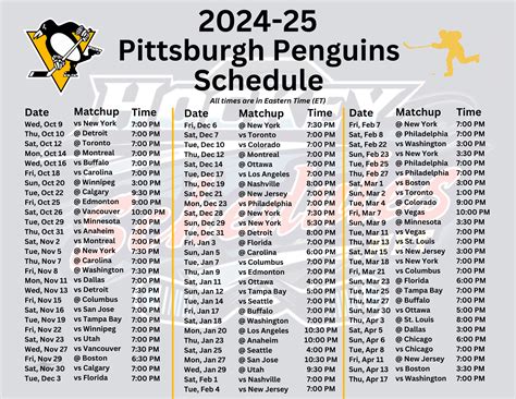 Printable Pittsburgh Penguins Schedule Matchups Pdf Format