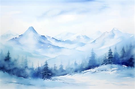 Premium Photo | A Watercolor Painting with Mountains and Snow