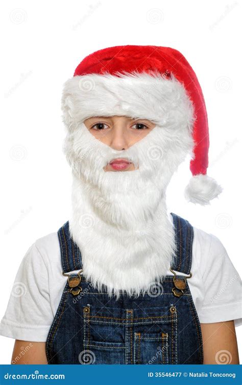 Little Boy In Santa Red Hat Stock Image Image Of Pretty Portrait