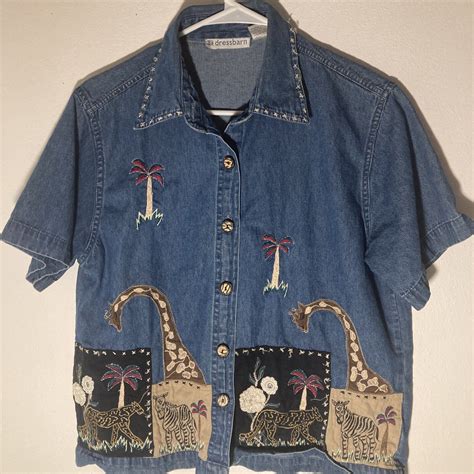 Dressbarn Shirt Women S Size Small Blue Denim Cotton Embroidered Africa