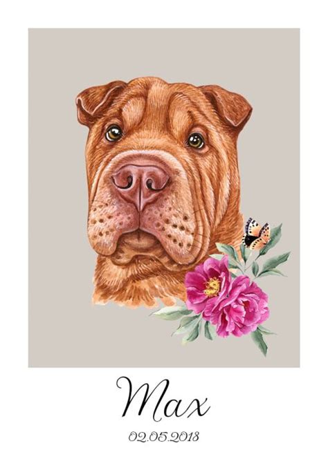 Plakat Z Metryczk Dla Rasy Shar Pei Plakaty Na Cian Do Domu Dla