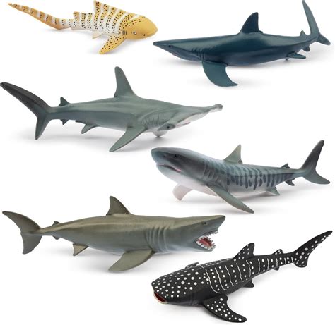 Toymany 6pc Realistic Shark Figurines Set 5 6 Ocean