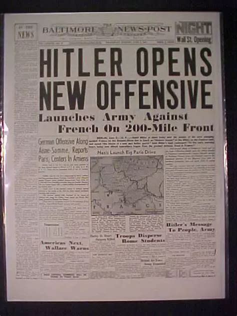 Vintage Newspaper Headline World War Hitler Nazi France D Day Invasion