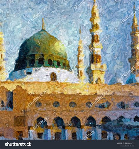 Masjid Al Nabawi Islamic Original Painting Stock Illustration