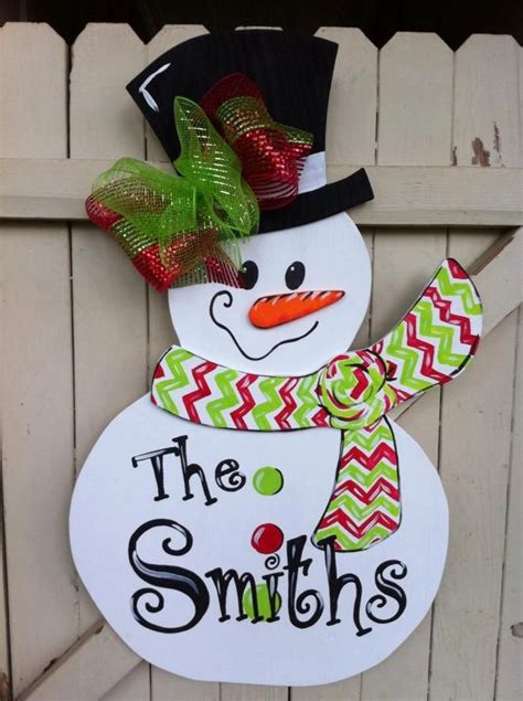 Christmas Snowman Wooden Door Hanger Personalized Hand Painted