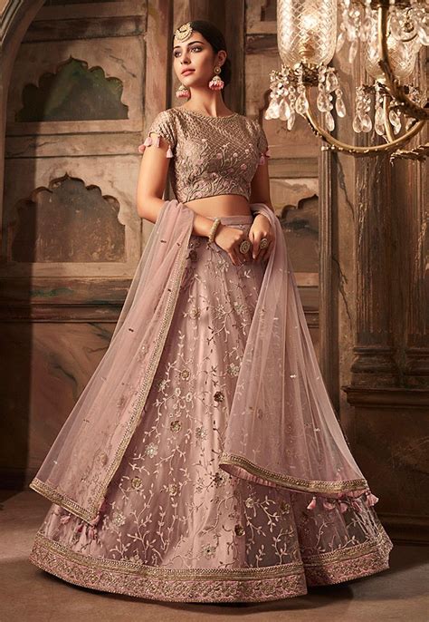 Embroidered Net Lehenga In Dusty Pink Designer Lehenga Choli Bridal