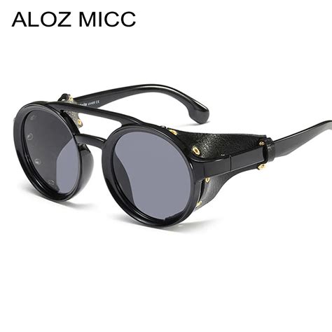 Aloz Micc Round Steampunk Sunglasses Women Men 2019 Vintage Leather Sun Glasses For Women Shades