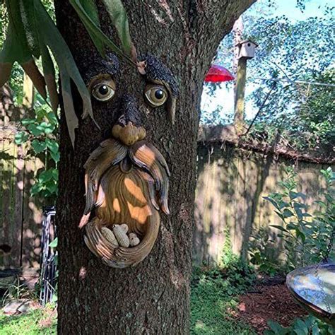 Old Man Face Sculpture Outdoor Tree Faces Decor Bird Feeder Resin