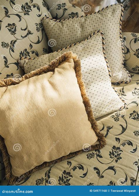 Pillows on Sofa with Floral Fabric Pattern Stock Photo - Image of