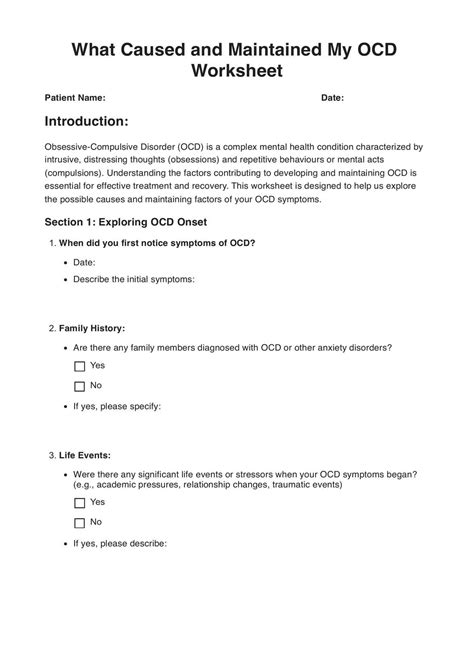 Obsessive Compulsive Disorder Ocd Test And Example Free Pdf Download