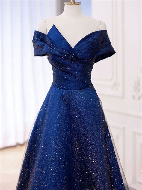 Simple Tulle Satin Dark Blue Long Prom Dress Blue Formal Evening Dres