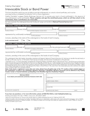 Fillable Online Fidelitycharitable Irrevocable Stock Or Bond Power Form