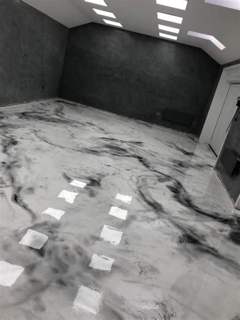 Grey White Black Marble Epoxy Resin Flooring Effect Residential Garage Modern Interior Design