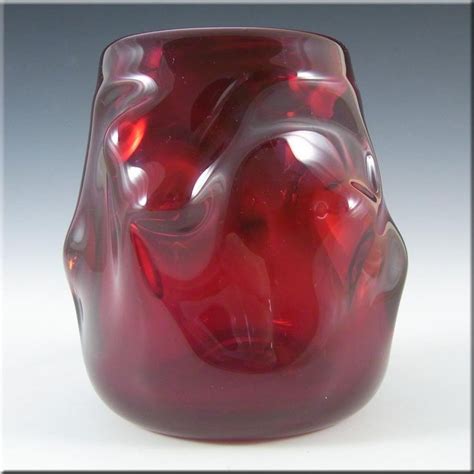 Whitefriars 9608 Wilsondyer Ruby Red Glass Knobbly Vase Red Glass Glass Green Glass Vase