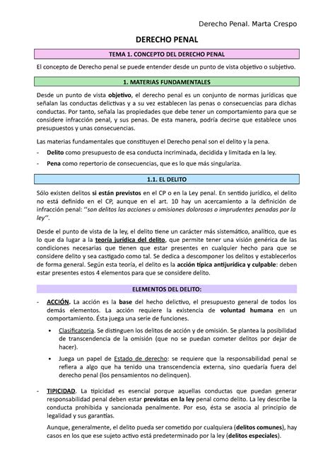 Tema 1 Penal I Derecho Penal Tema 1 Concepto Del Derecho Penal El Concepto De Derecho Penal