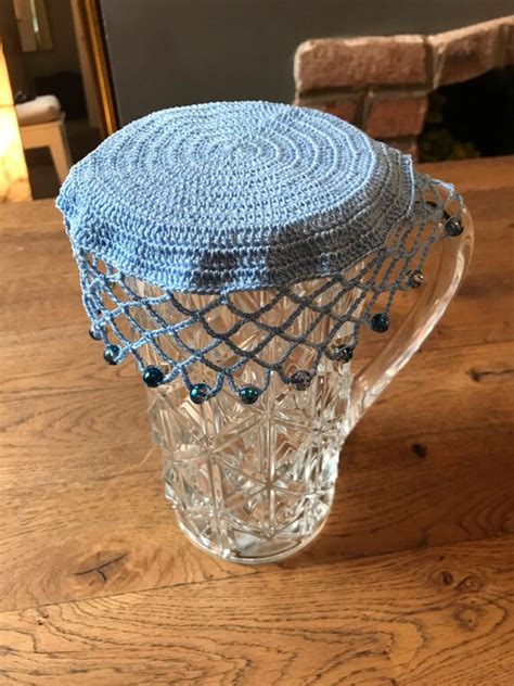 Vintage Inspired Crochet Beaded Jug Cover Summer Blue 14cm Etsy