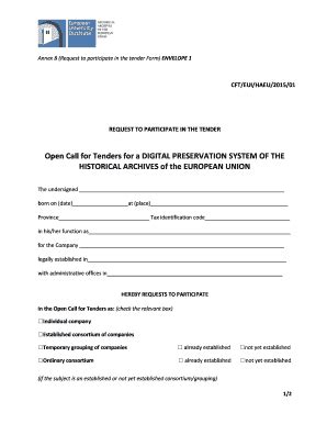 Fillable Online Eui Open Call For Tenders For A Digital Preservation