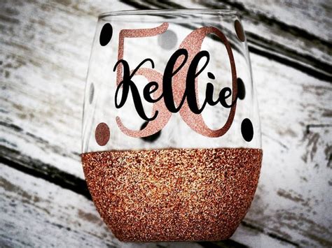 50th Birthday Wine Glass Personalized Glitter Wine Glass - Etsy