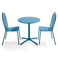 Palavas Ensemble Table Ronde Et 2 Chaises De Terrasse En Métal Bleu