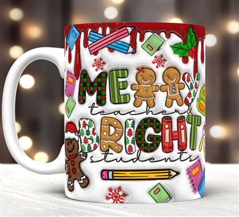 D Inflated Merry Teacher Bright Student Mug Wrap Bundle Png D