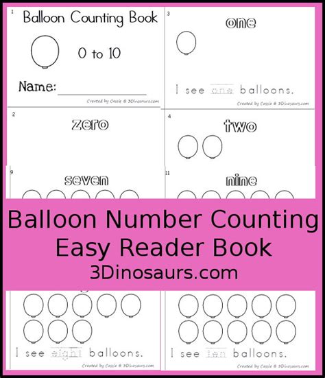 Free Balloon Number Word Counting To Book Dinosaurs