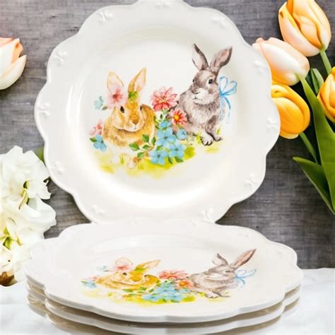 Grace Teaware Dining X4 Grace Teaware Bunny Rabbit Floral Scalloped