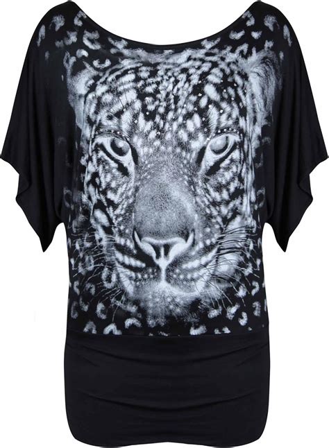 New Ladies Leopard Tiger Animal Print Short Batwing Sleeve T Shirt