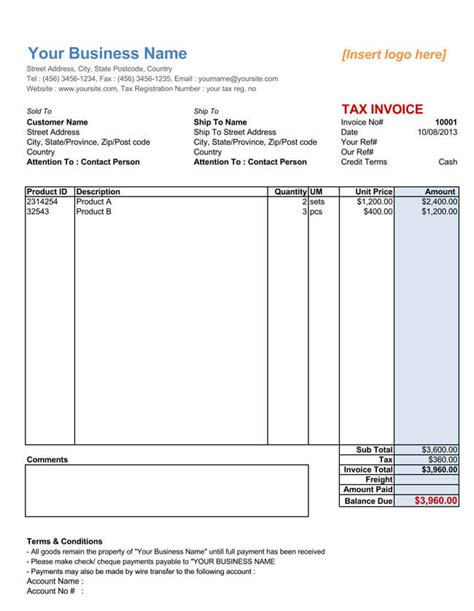 Free Invoice Templates Editable With Excel And Word