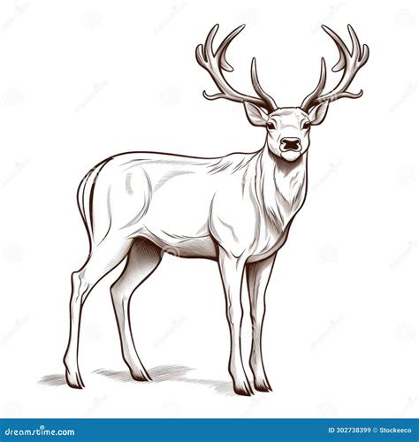 Detailed Black And White Deer Illustration With Flat Shading Stock